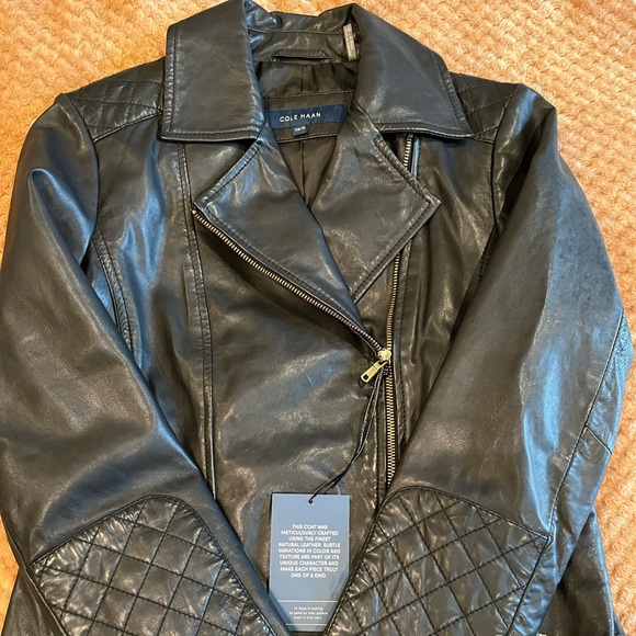 Cole Haan Lambskin Leather Black Jacket - Picture 2 of 8